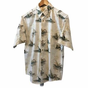 MENS CROSSING Cream Sailboat Print Button Up Shirt